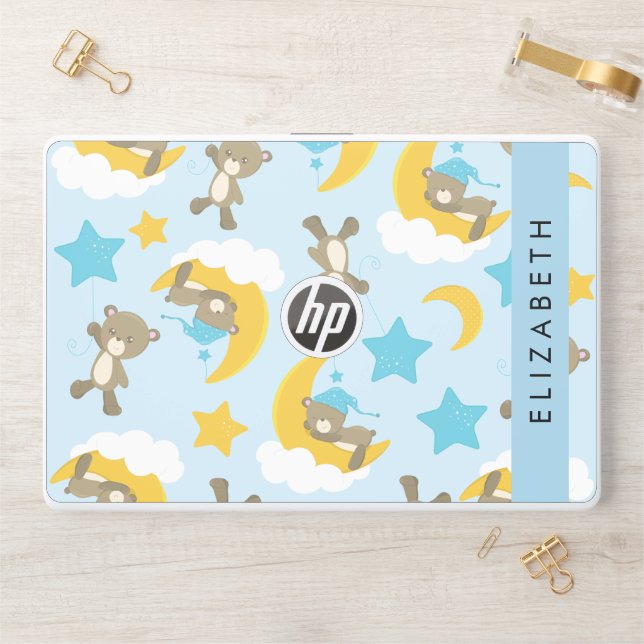 Pattern Of Bears, Teddy Bears, Stars, Your Name HP Laptop Skin (Desk)