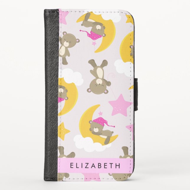 Pattern Of Bears, Teddy Bears, Stars, Your Name iPhone Wallet Case (Front)