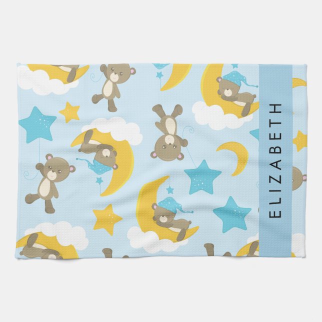 Pattern Of Bears, Teddy Bears, Stars, Your Name Kitchen Towel (Horizontal)