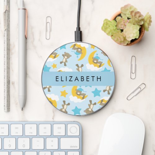 Pattern Of Bears Teddy Bears Stars Your Name Wireless Charger