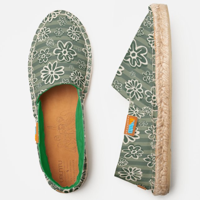 Pattern Of Beige Flowers On Green Espadrilles (Side)