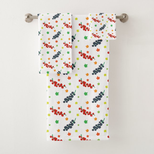 Pattern Of Berries, Redberry, Blueberry, Fruit Bath Towel Set (Insitu)