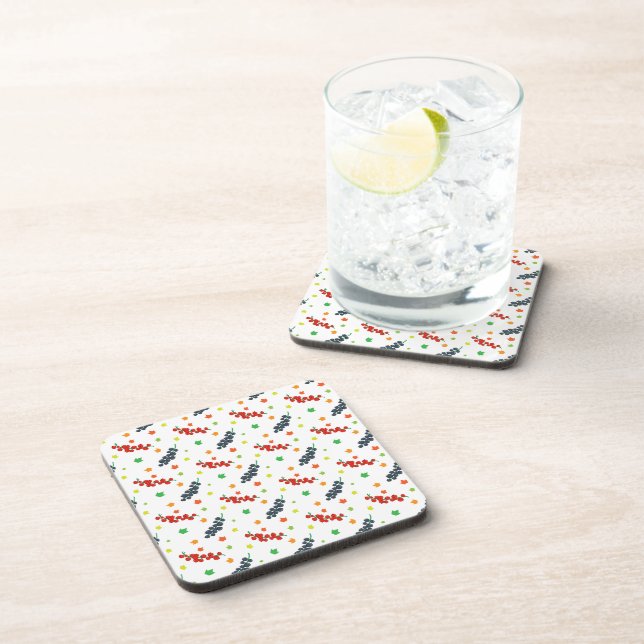 Pattern Of Berries, Redberry, Blueberry, Fruit Beverage Coaster (Right Side)