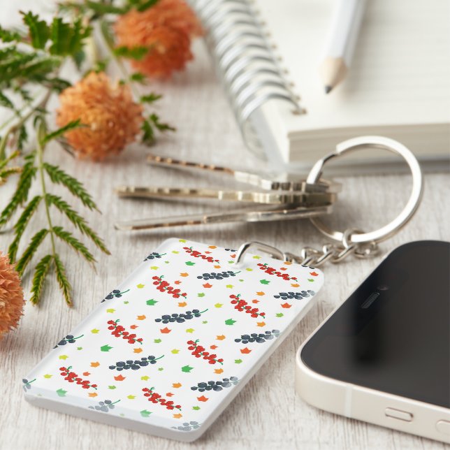Pattern Of Berries, Redberry, Blueberry, Fruit Keychain (Front Right)