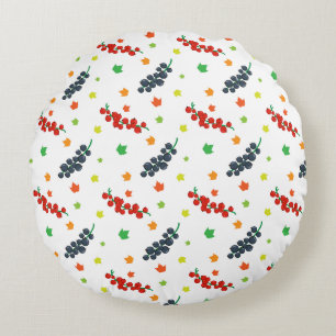 Pattern Of Berries, Redberry, Blueberry, Fruit Round Pillow