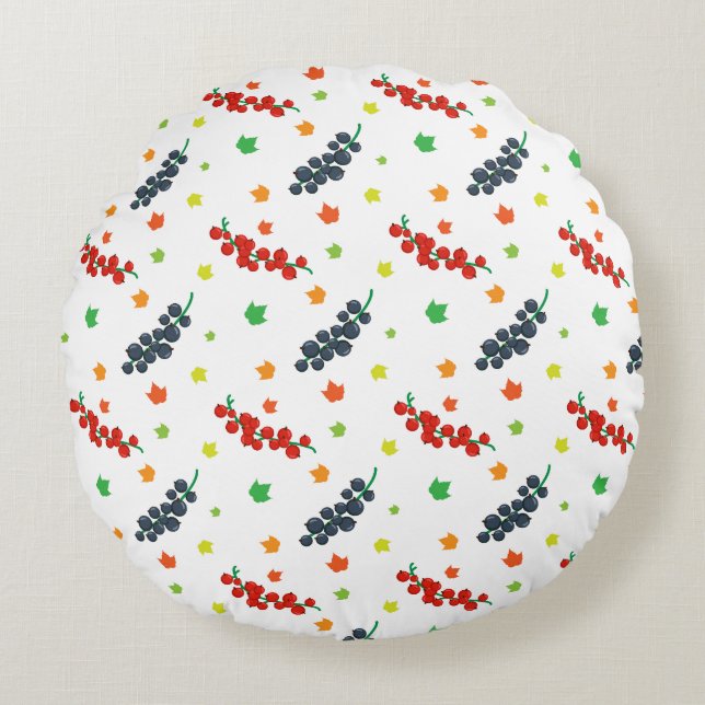 Pattern Of Berries, Redberry, Blueberry, Fruit Round Pillow (Front)