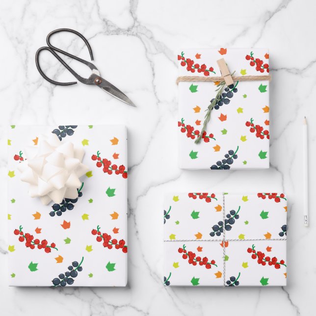 Pattern Of Berries, Redberry, Blueberry, Fruit Wrapping Paper Sheets (Front)
