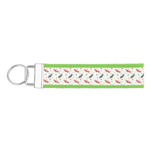 Pattern Of Berries, Redberry, Blueberry, Fruit Wrist Keychain