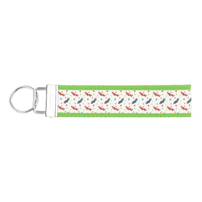 Pattern Of Berries, Redberry, Blueberry, Fruit Wrist Keychain (Keys on Left)