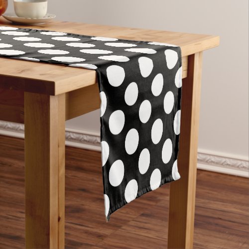 Pattern of Big White Polka Dots on Black Short Table Runner