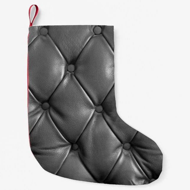 pattern of black genuine leather texture using as  small christmas stocking (Front)