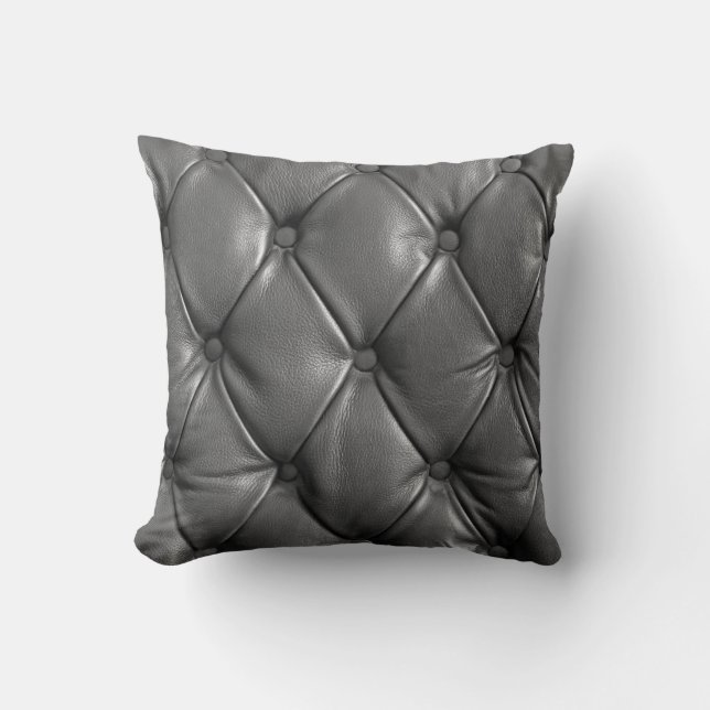 pattern of black genuine leather texture using as  throw pillow (Front)