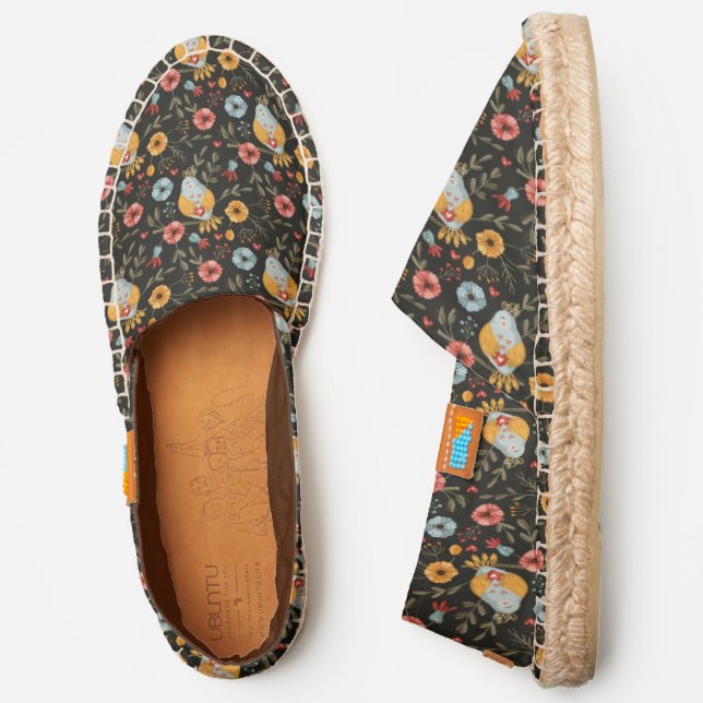 Pattern Of Blue And Yellow Bird And Flowers Espadrilles (Side)