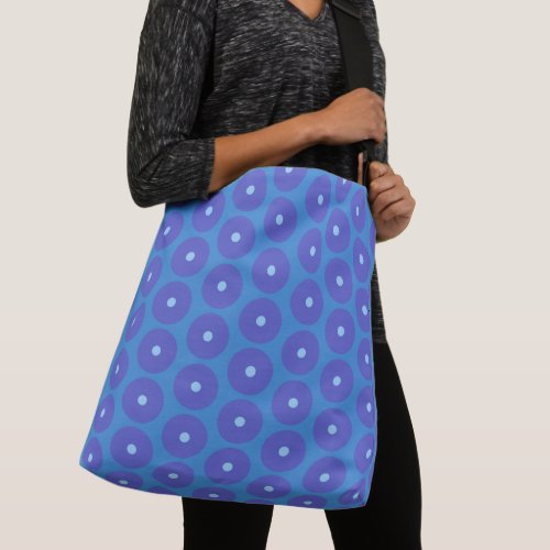 Pattern of Blue Discs on a large Crossbody Bag