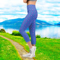 Pattern of Blue Discs on Capri Leggings