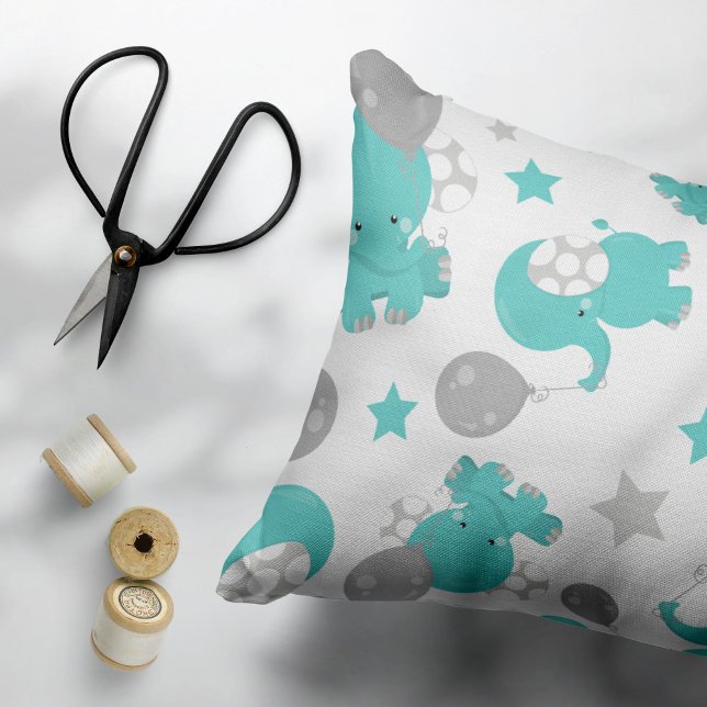 Pattern Of Blue Elephants, Cute Elephants, Stars Accent Pillow (Creator Uploaded)