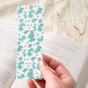 Pattern Of Blue Elephants, Cute Elephants, Stars Bookmarks