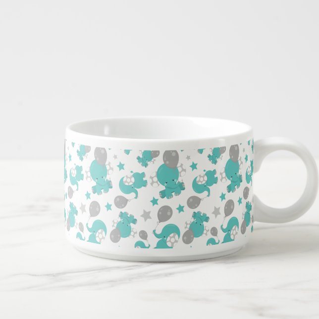 Pattern Of Blue Elephants, Cute Elephants, Stars Bowl (Left)