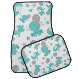 Pattern Of Blue Elephants, Cute Elephants, Stars Car Floor Mat