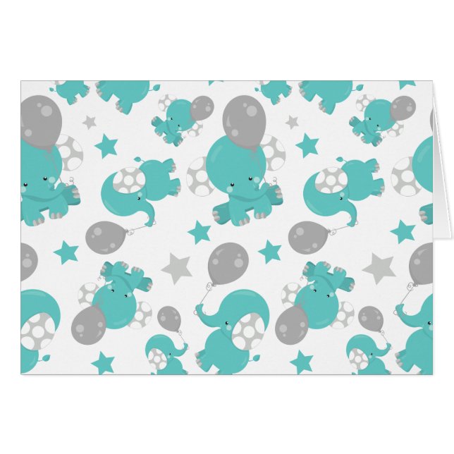 Pattern Of Blue Elephants, Cute Elephants, Stars Cards (Front Horizontal)