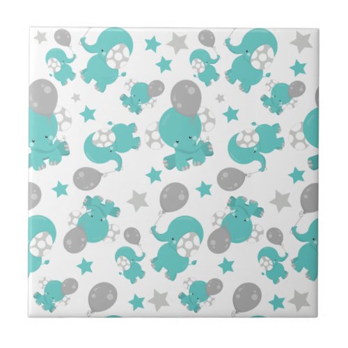 Pattern Of Blue Elephants Cute Elephants Stars Ceramic Tile