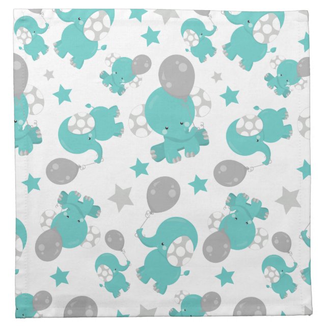 Pattern Of Blue Elephants, Cute Elephants, Stars Cloth Napkin (Front)