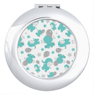 Pattern Of Blue Elephants, Cute Elephants, Stars Compact Mirror
