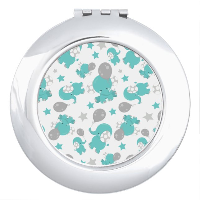 Pattern Of Blue Elephants, Cute Elephants, Stars Compact Mirror (Front)
