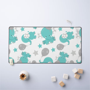 Pattern Of Blue Elephants, Cute Elephants, Stars Desk Mat