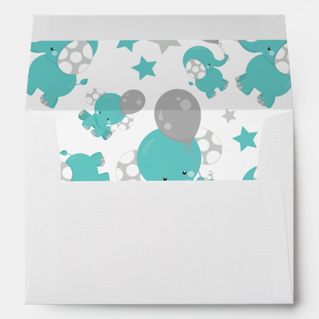 Pattern Of Blue Elephants, Cute Elephants, Stars Envelope (Back (Bottom))