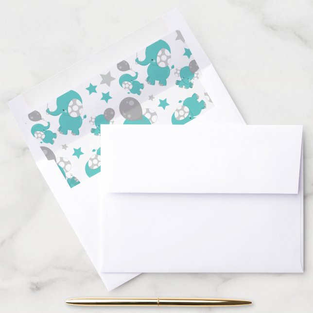 Pattern Of Blue Elephants, Cute Elephants, Stars Envelope Liner (Desk)