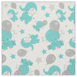 Pattern Of Blue Elephants, Cute Elephants, Stars Fabric