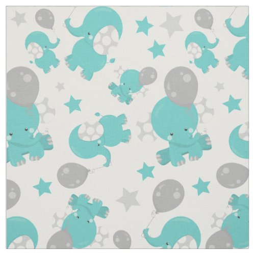 Pattern Of Blue Elephants Cute Elephants Stars Fabric