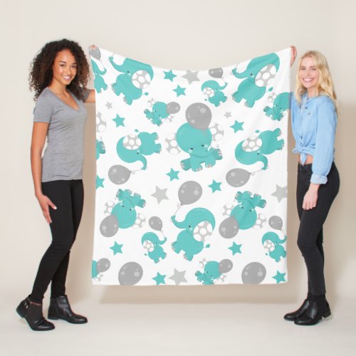 Pattern Of Blue Elephants Cute Elephants Stars Fleece Blanket