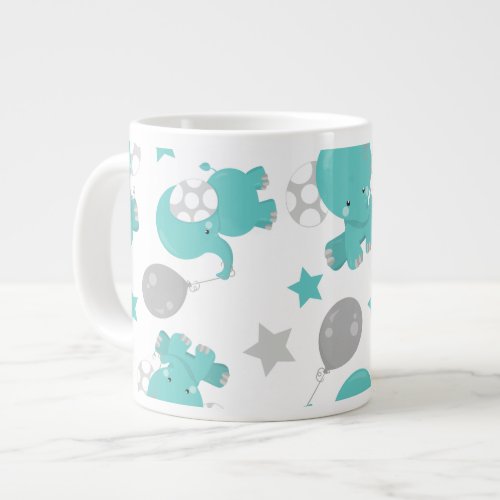 Pattern Of Blue Elephants Cute Elephants Stars Giant Coffee Mug