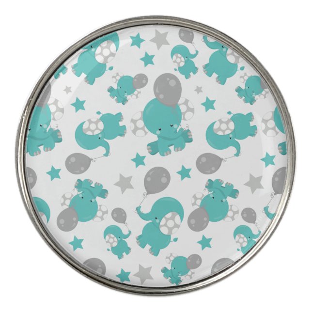 Pattern Of Blue Elephants, Cute Elephants, Stars Golf Ball Marker (Front)