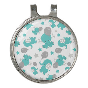 Pattern Of Blue Elephants, Cute Elephants, Stars Golf Hat Clip