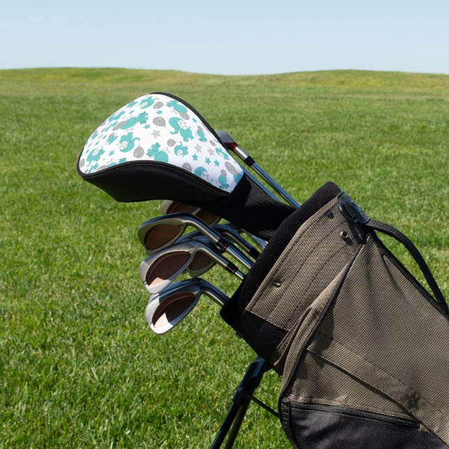 Pattern Of Blue Elephants, Cute Elephants, Stars Golf Head Cover (In Situ)