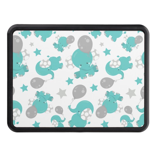 Pattern Of Blue Elephants, Cute Elephants, Stars Hitch Cover (Front)