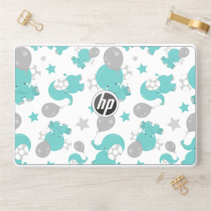 Pattern Of Blue Elephants, Cute Elephants, Stars HP Laptop Skin