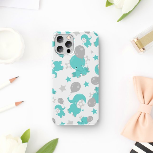 Pattern Of Blue Elephants, Cute Elephants, Stars iPhone Case (Creator Uploaded)