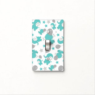 Pattern Of Blue Elephants, Cute Elephants, Stars Light Switch Cover