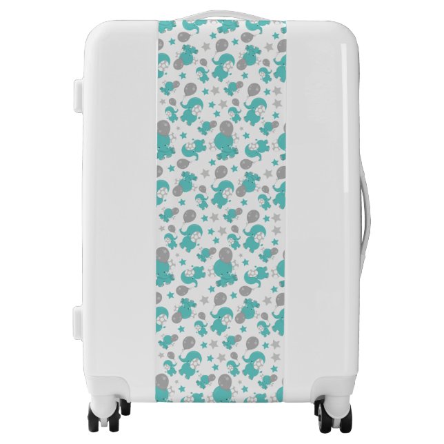Pattern Of Blue Elephants, Cute Elephants, Stars Luggage (Front)