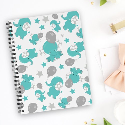 Pattern Of Blue Elephants Cute Elephants Stars Notebook