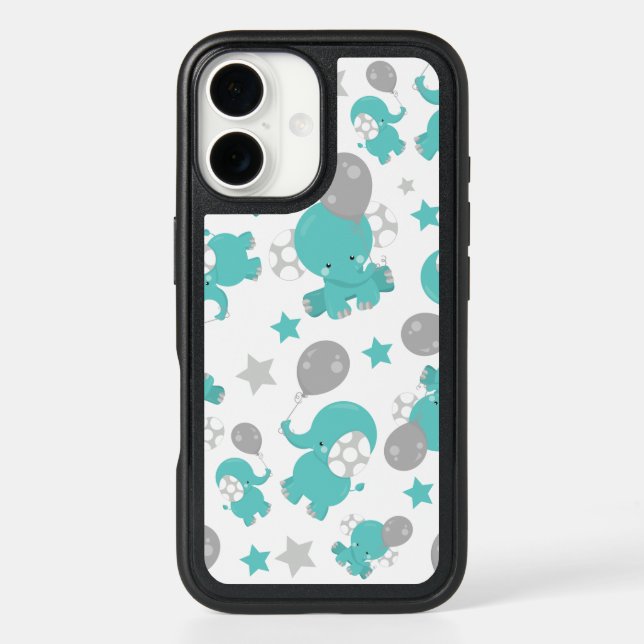 Pattern Of Blue Elephants, Cute Elephants, Stars Otterbox iPhone Case (Back)