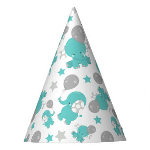 Pattern Of Blue Elephants, Cute Elephants, Stars Party Hat