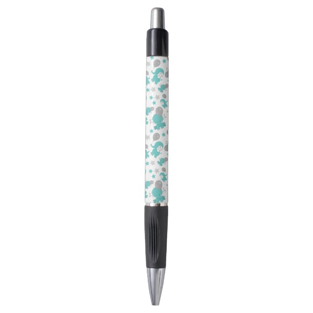 Pattern Of Blue Elephants, Cute Elephants, Stars Pen (Front Vertical)