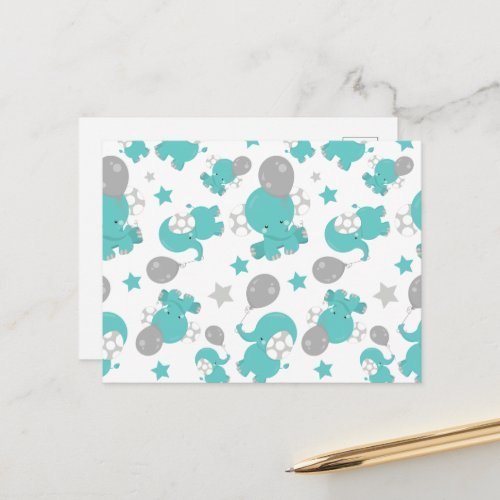 Pattern Of Blue Elephants Cute Elephants Stars Postcard