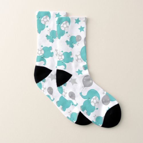 Pattern Of Blue Elephants Cute Elephants Stars Socks