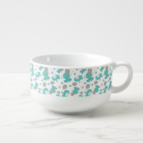 Pattern Of Blue Elephants Cute Elephants Stars Soup Mug